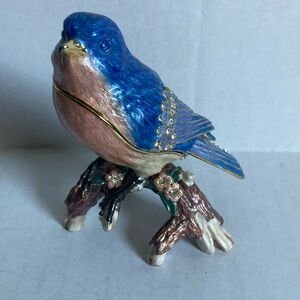 Blue and Brown Bird Figurine with Perched Design